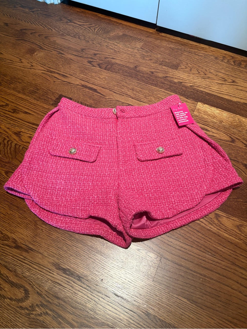 Buddy Love Hot Pink Tweed High-Waist Women’s Shorts with Gold Buttons